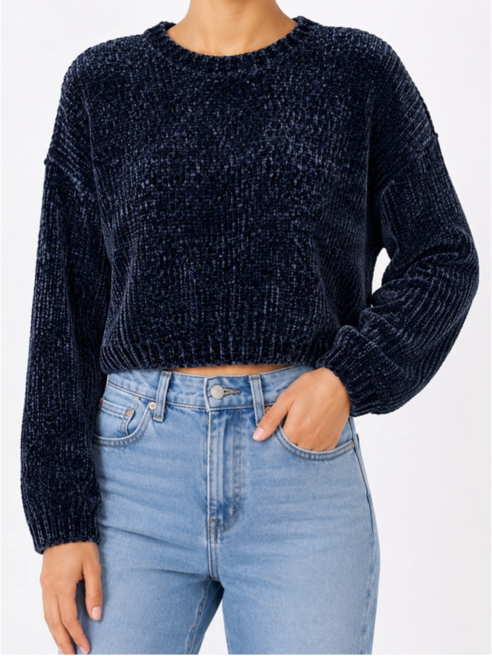 L.A. Hearts Chenille Sweater Sz M Navy EUC - Picture 1 of 8